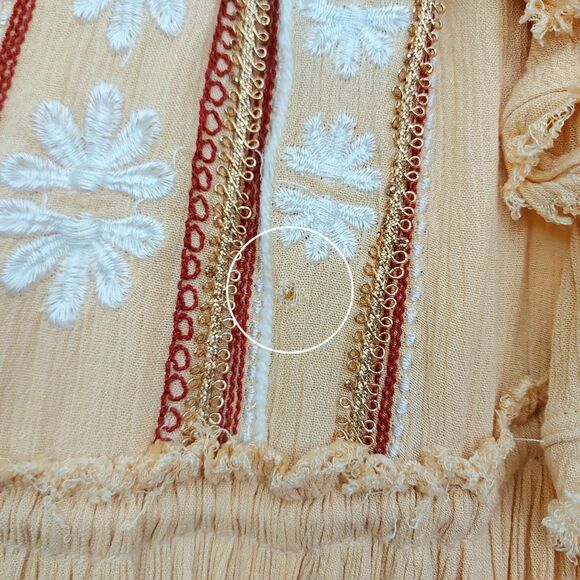 Free People Midi Dress Medium Cream Bali Will Wait For You Bohemian Embroidered - Picture 5 of 12